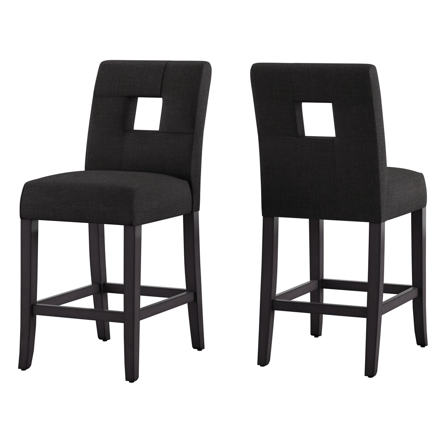 Keyhole Counter Height High Back Stools (Set of 2) - Dark Gray Linen