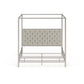 Metal Canopy Bed with Upholstered Headboard - Off-White Linen, Chrome Finish, King Size