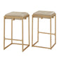 Gold Finish Velvet Button Tufted Bar Stools (Set of 2) - Beige Velvet, 24" Counter Height