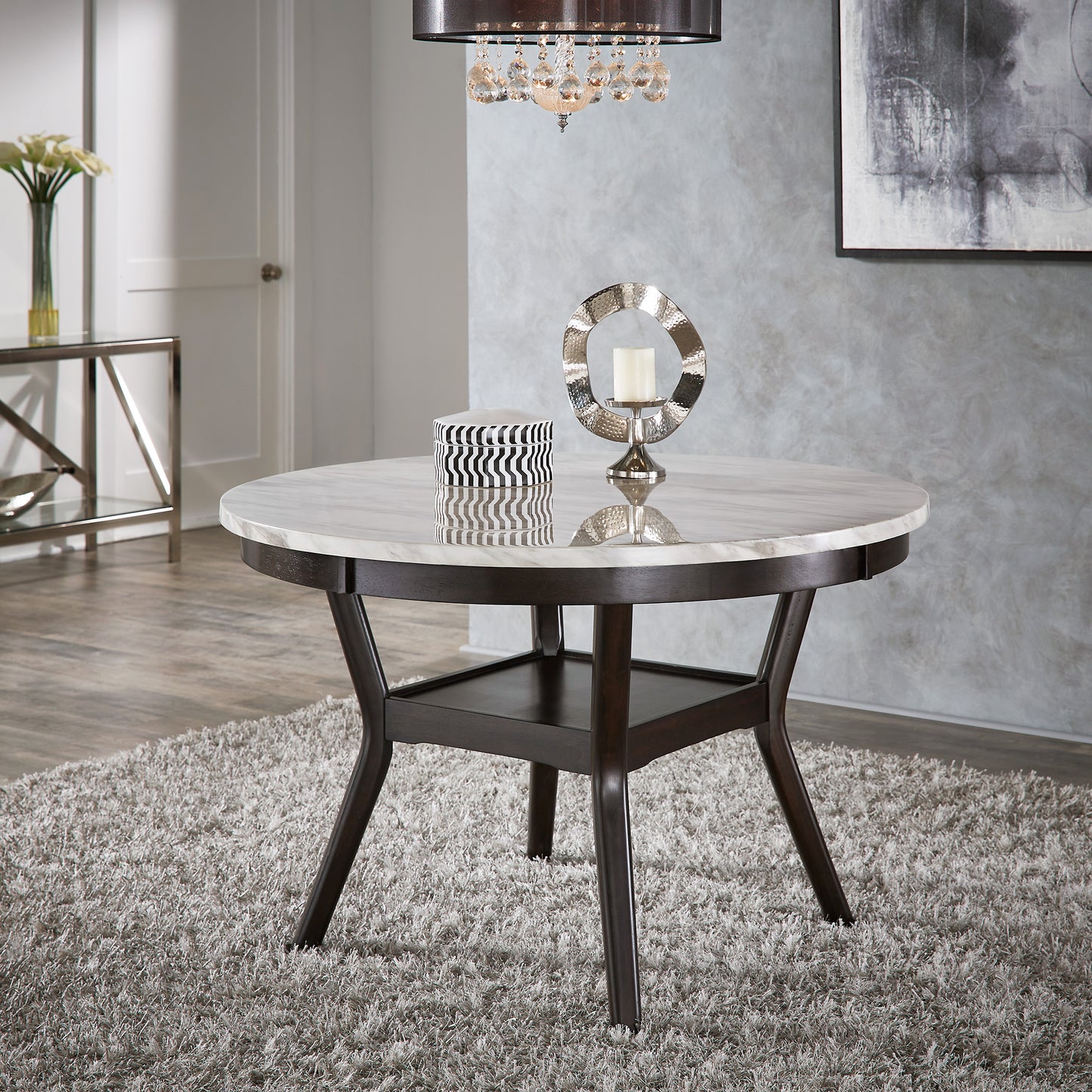 White Faux Marble Round Table - 48" Dining Table