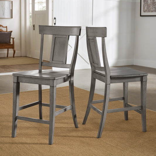 Panel Back Wood Counter Height Chairs (Set of 2) - Antique Gray