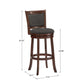 Upholstered Back Swivel Stool - 29" Bar Height, Cherry Finish, Dark Gray Linen