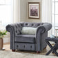 Tufted Scroll Arm Chesterfield Chair - Dark Gray Velvet