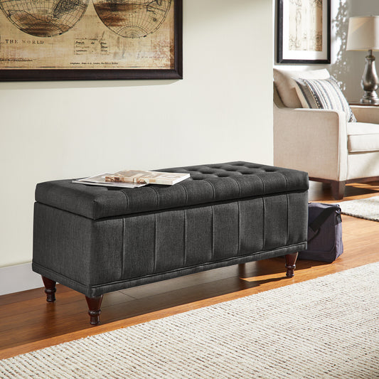 Tufted Storage Bench - Black Heathered Weave