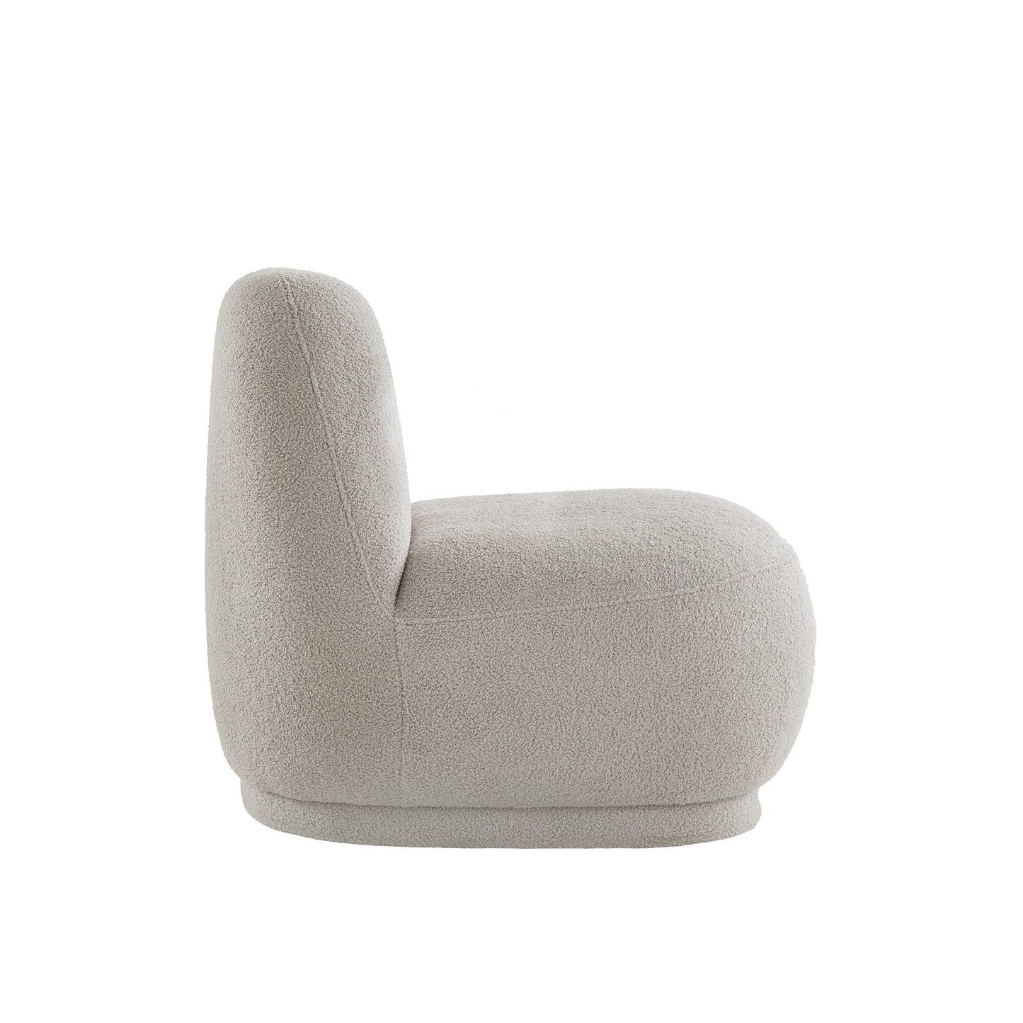 Modern Boucle Lounge Chair with Rounded Design and Lumbar Pillow - Light Gray Chair with Light Gray Pillow