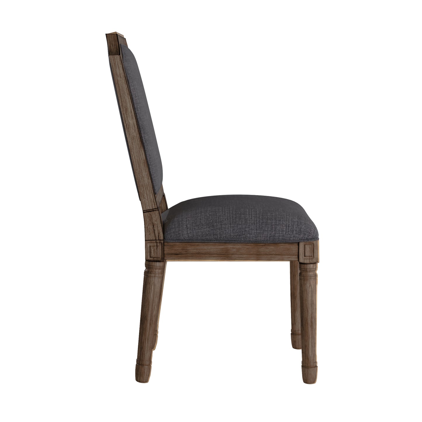 Arched Linen and Wood Dining Chairs (Set of 2) - Dark Gray Linan, Brown Finish