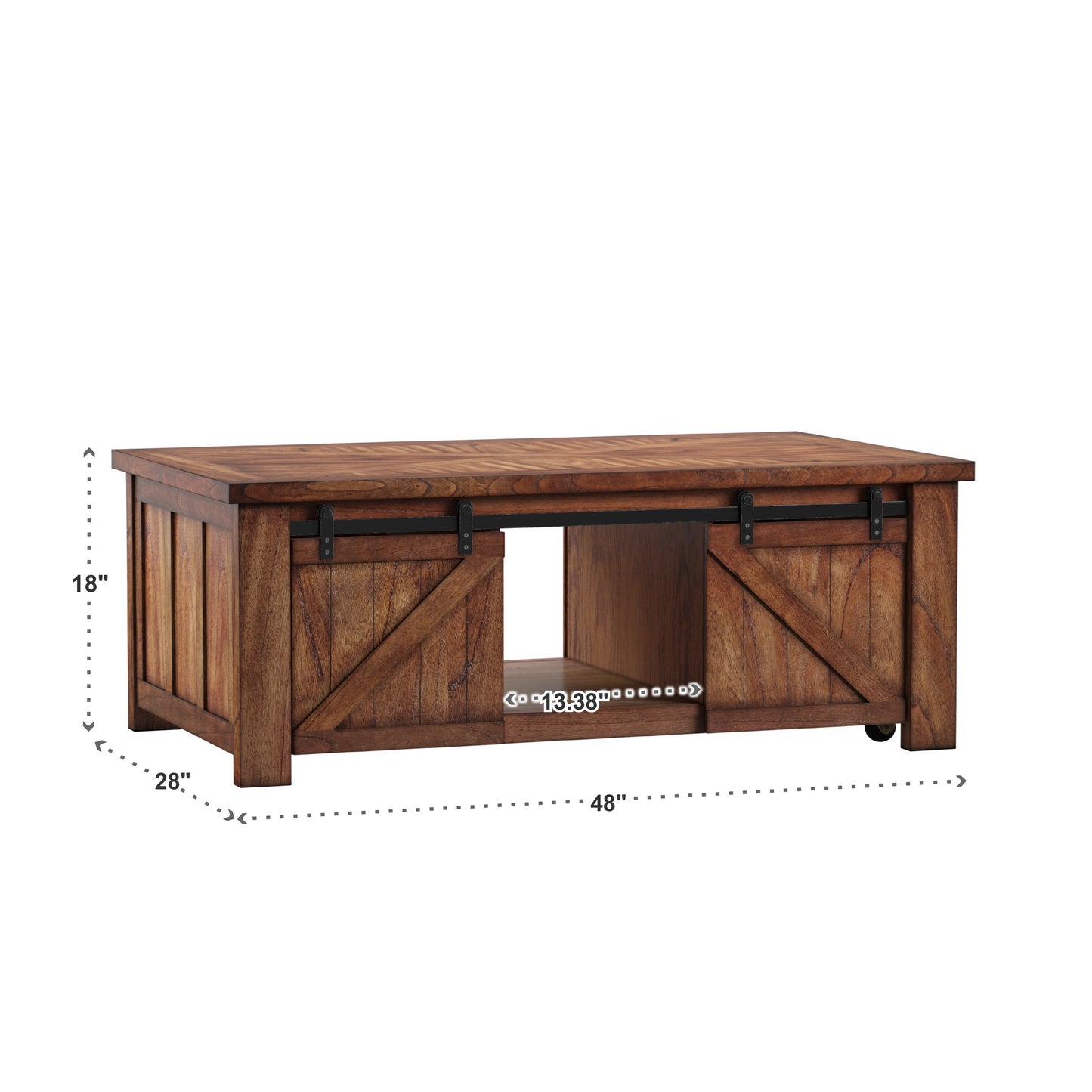 Barn Door Coffee Table with Storage - Brown Cherry Finish