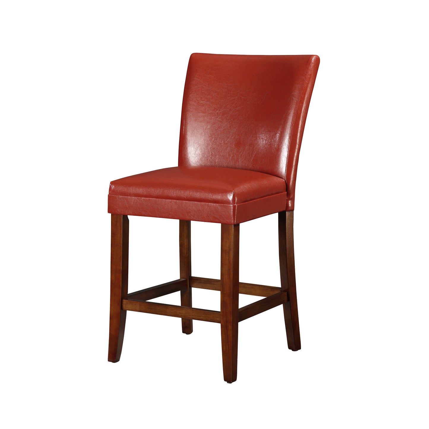 Classic Upholstered High Back Counter Height Chairs (Set of 2) - Cherry Finish, Red Vinyl