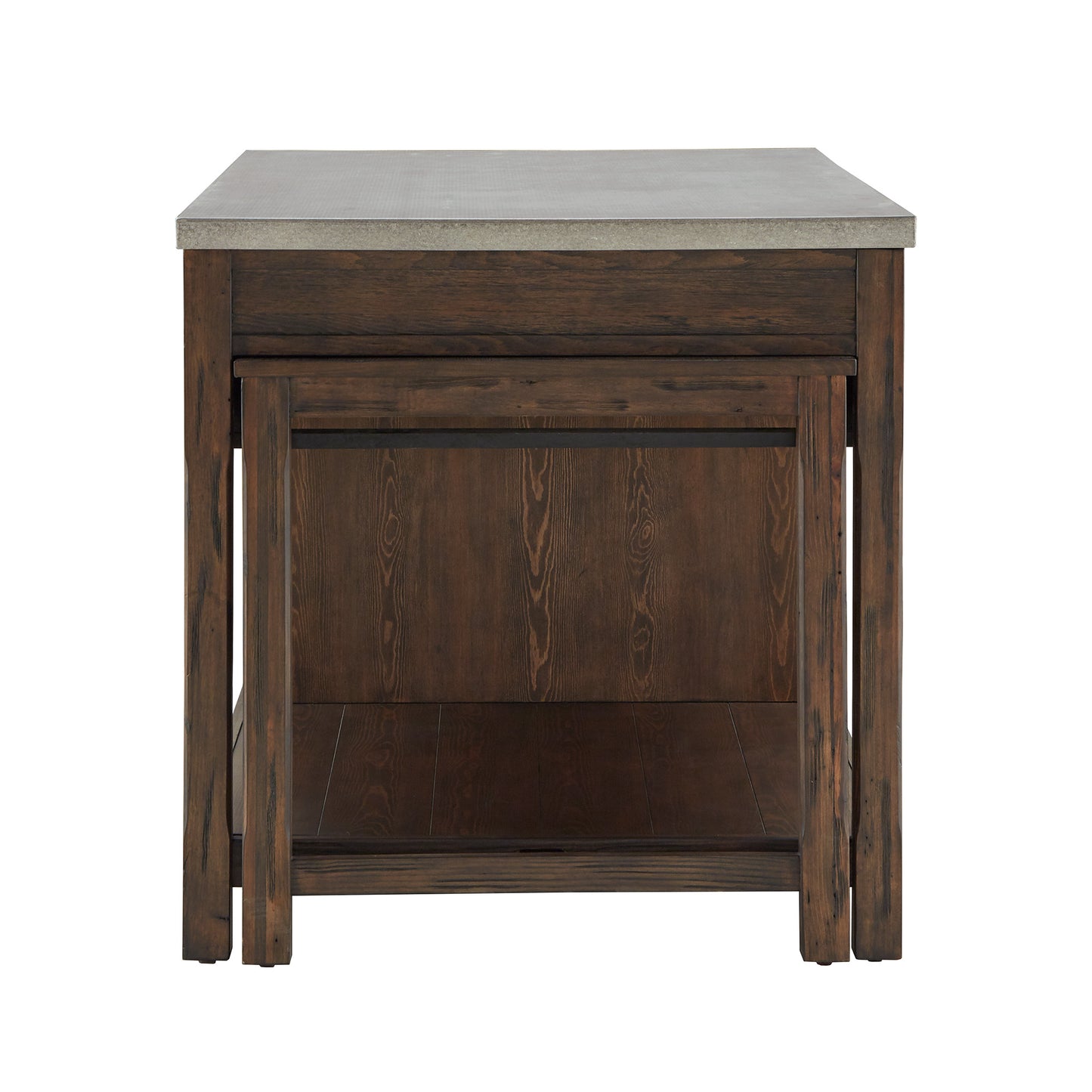 Reclaimed Look Extendable Kitchen Island - Brown Finish, Concrete Veneer Top