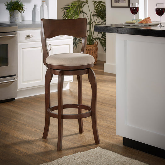 29-Inch High Back Swivel Bar Stool - Beige Linen