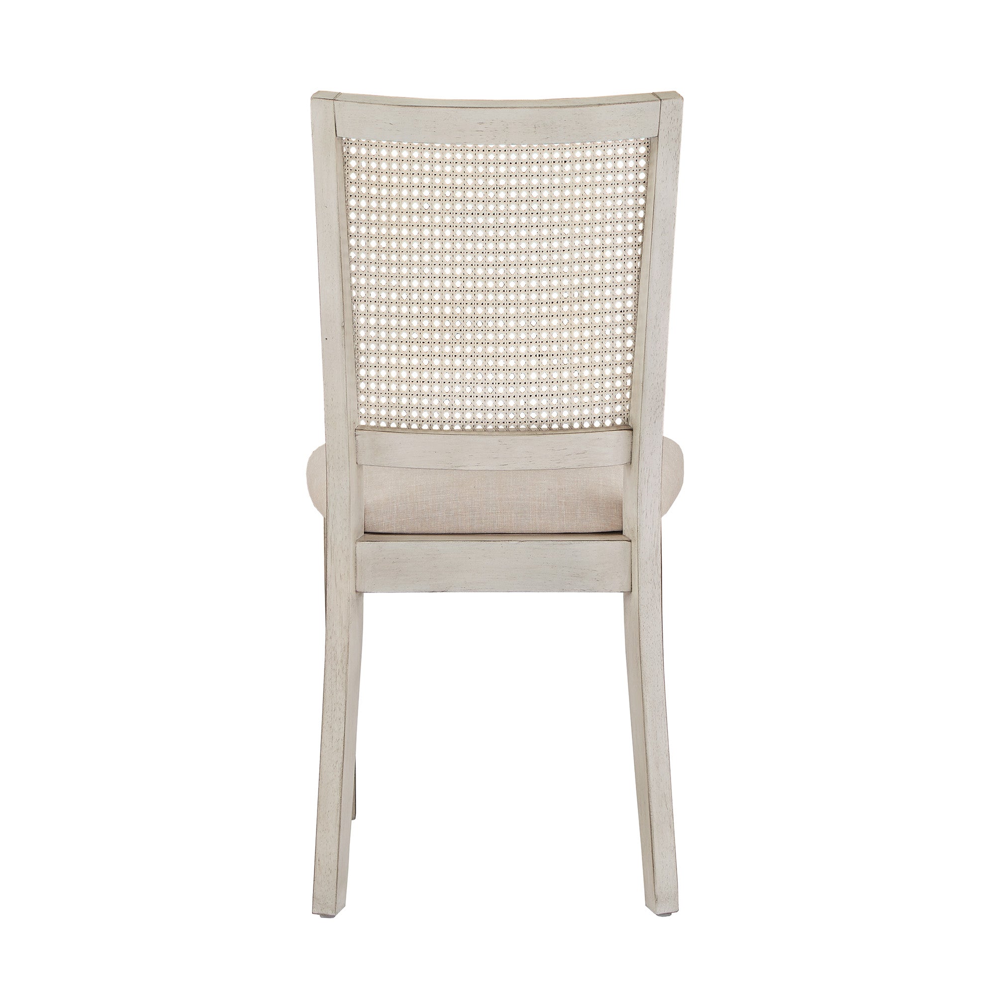 Beige Linen Rattan Back Dining Chairs Set of 2 Antique White