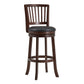 Slat Back Swivel Chair - 29" Bar Height, Dark Cherry, Black Faux Leather