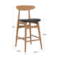 Mid-Century Wood Counter Height Stools (Set of 2) - Natural Finish, Black Faux Leather