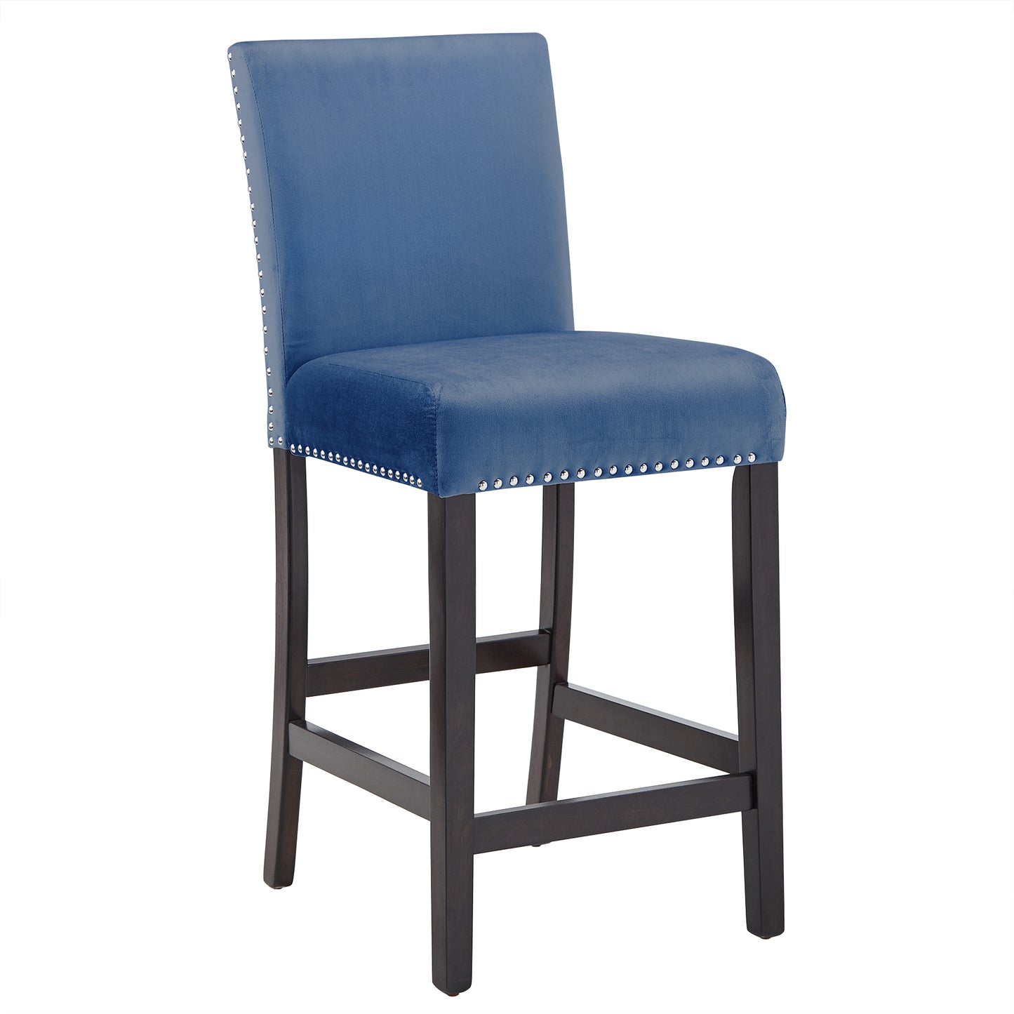 Nailhead Velvet Upholstered Chairs (Set of 2) - 24" Counter Height, Blue