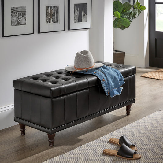 Afton Dark Brown Finish Bi-Cast Vinyl Lift-Up Storage Bench - Dark Brown Faux Leather - Dark Brown Faux Leather