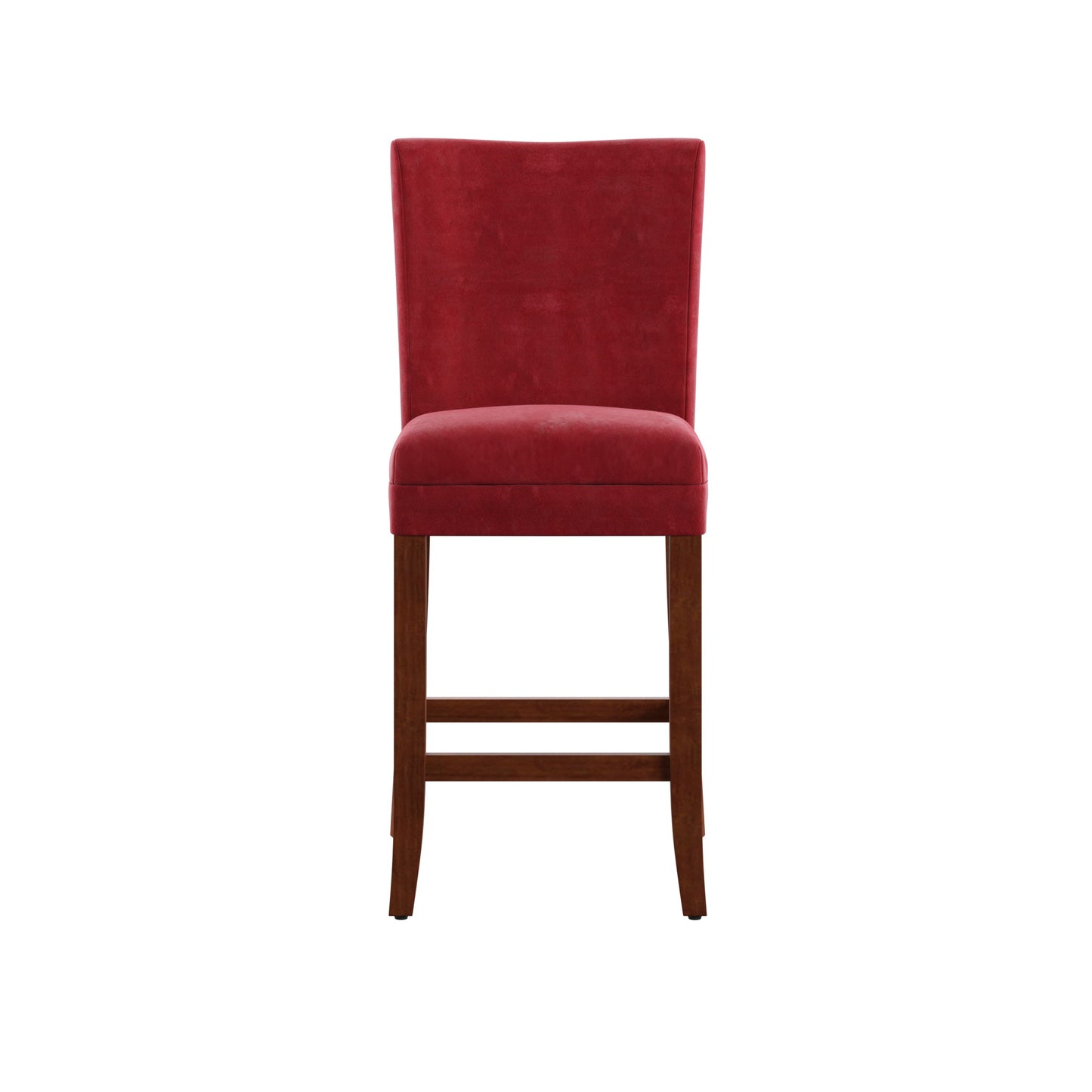 Classic Upholstered High Back Counter Height Chairs (Set of 2) - Cherry Finish, Red Microfiber