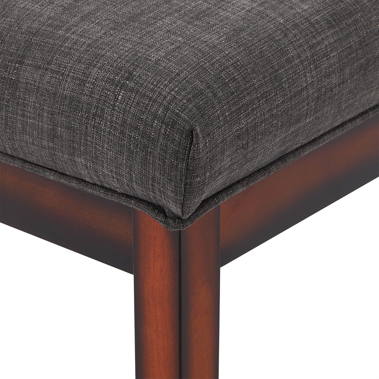 Upholstered Espresso Finish Bench - Esprasso Finish, Dark Gray