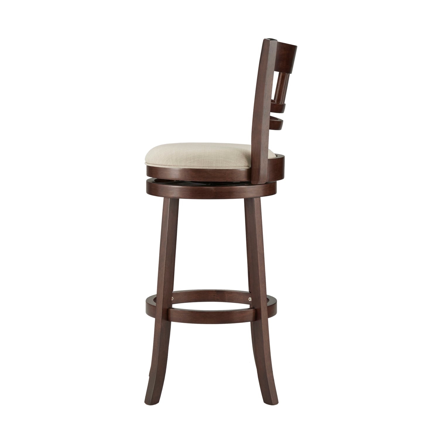 Lattice Back 29"H Swivel Bar Stool - Dark Cherry Finish, Beige Linen