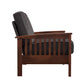 Mission-Style Wood Loveseat - Dark Brown Faux Leather, Oak Finish