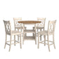 Antique Finish Drop Leaf Round Counter Height Dining Set - Antique White, Double X Back Chair, 5-Piece