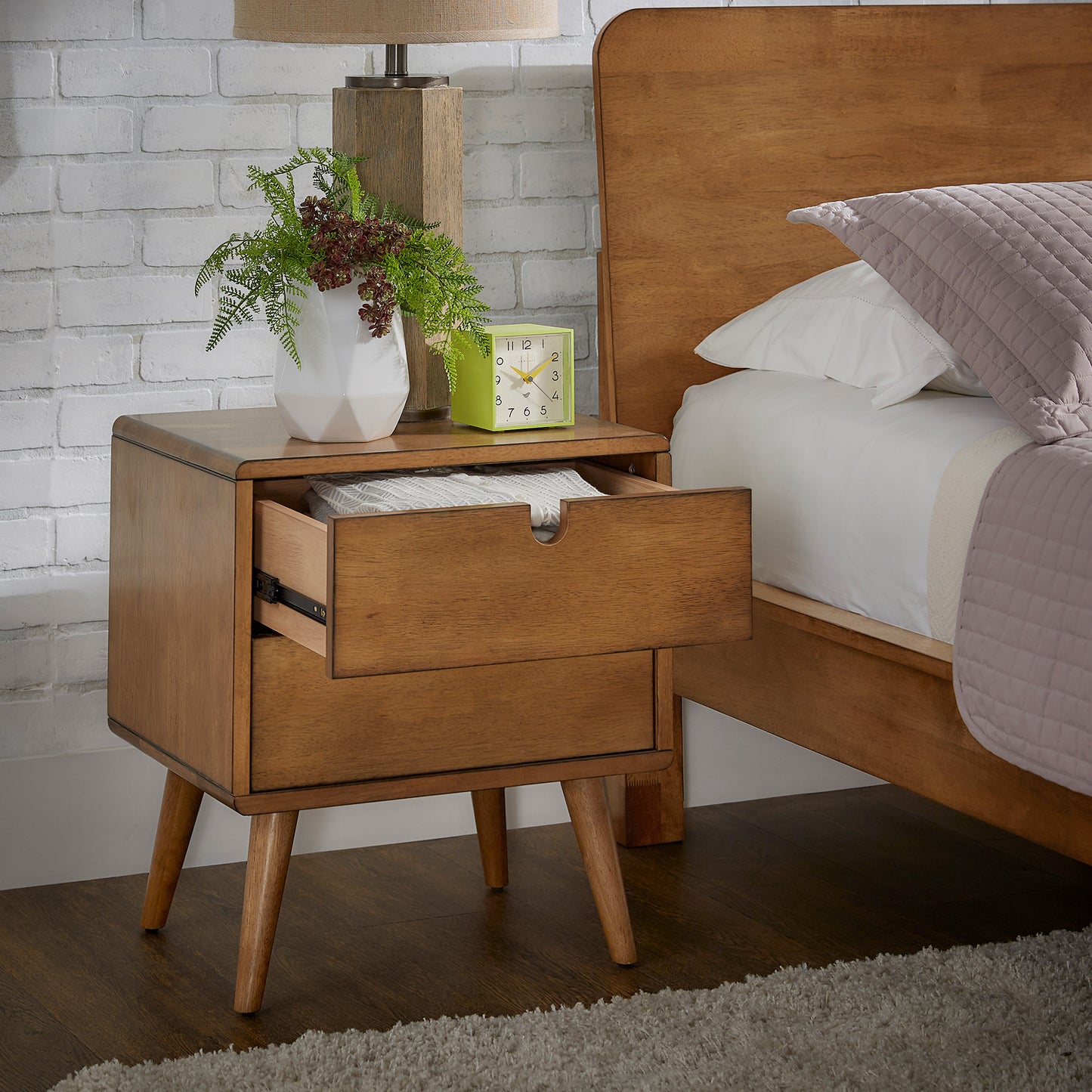 Oak Finish 2-Drawer Nightstand