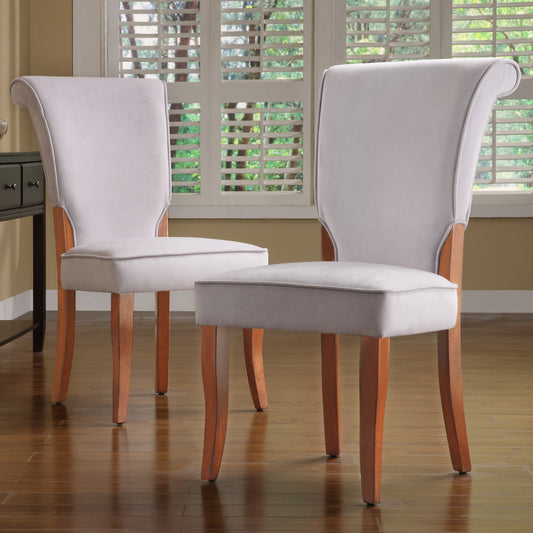 Velvet Upholstered Parsons Dining Chairs (Set of 2) - Cherry Finish, Gray Velvet