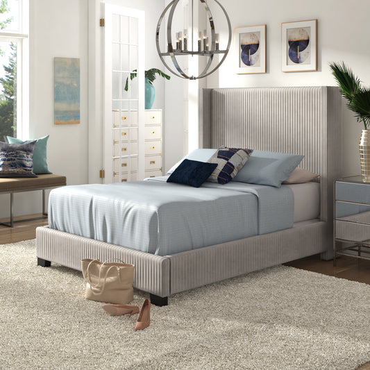 Wingback Upholstered Bed - Light Dove Gray, Full