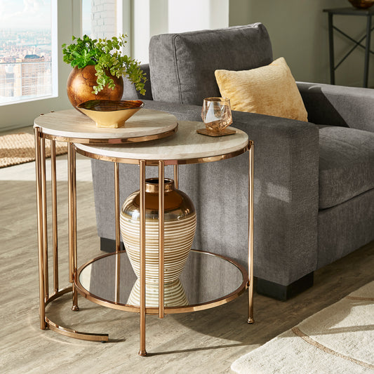 Champagne Gold Finish Tables - Nesting End Table Set