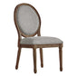 Round Linen and Wood Dining Chairs (Set of 2) - Gray Linen, Brown Finish