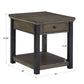 Wood Finish End Table with Built-In Outlets - Antique Gray