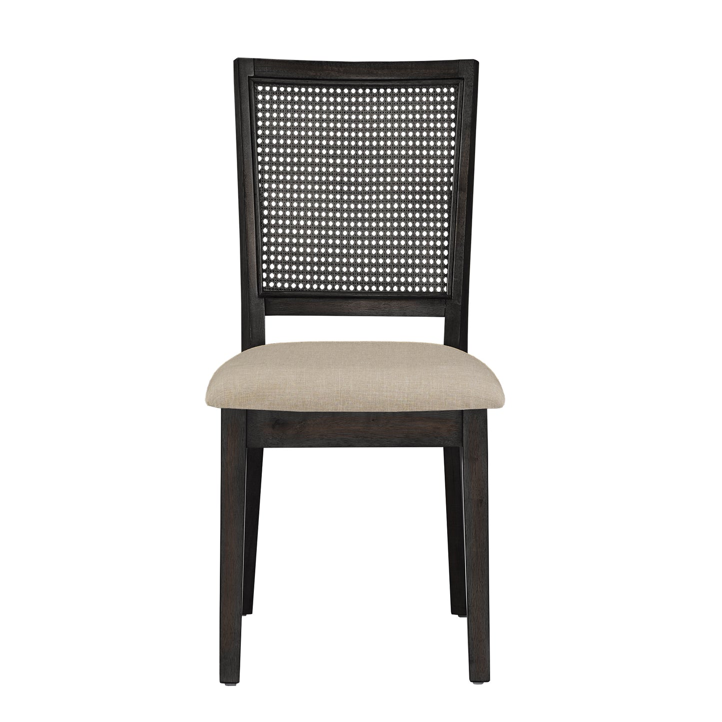 Antique Black Beige Linen Rattan Back Dining Chairs (Set of 2)