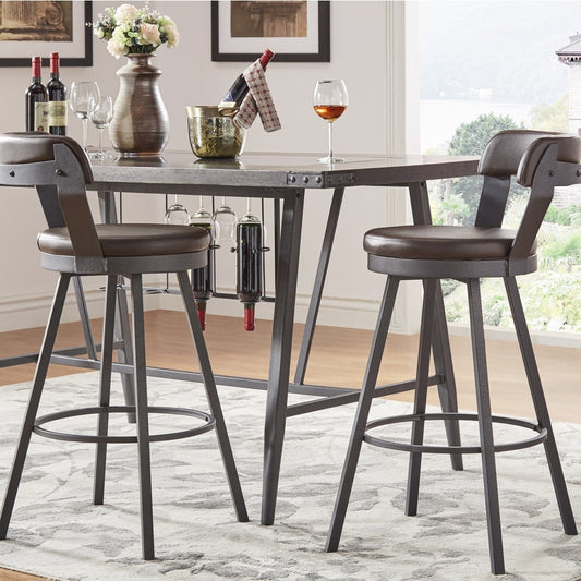 Faux Leather Metal Swivel 29" Bar Height Stools (Set of 2) - Brown