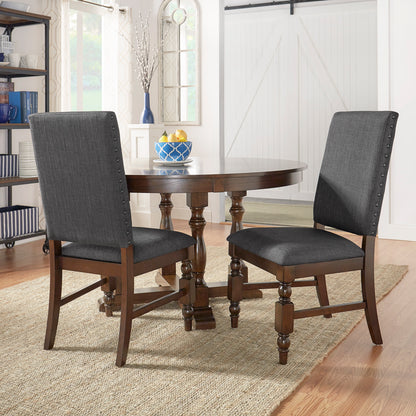 Nailhead Upholstered Dining Chairs (Set of 2) - Burnishad Dark Oak Finish, Dark Gray Linan