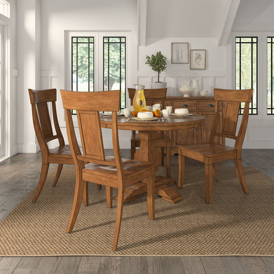 Panel Back Wood Dining Chairs (Set of 2) - Oak Finish
