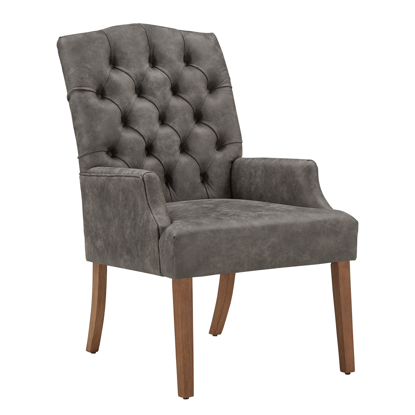 Light Distressed Natural Finish Polished Microfiber Tufted Dining Chair - Gray Polished Microfiber