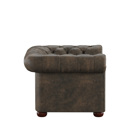 Tufted Scroll Arm Chesterfield Chair - Brown Polished Microfiber