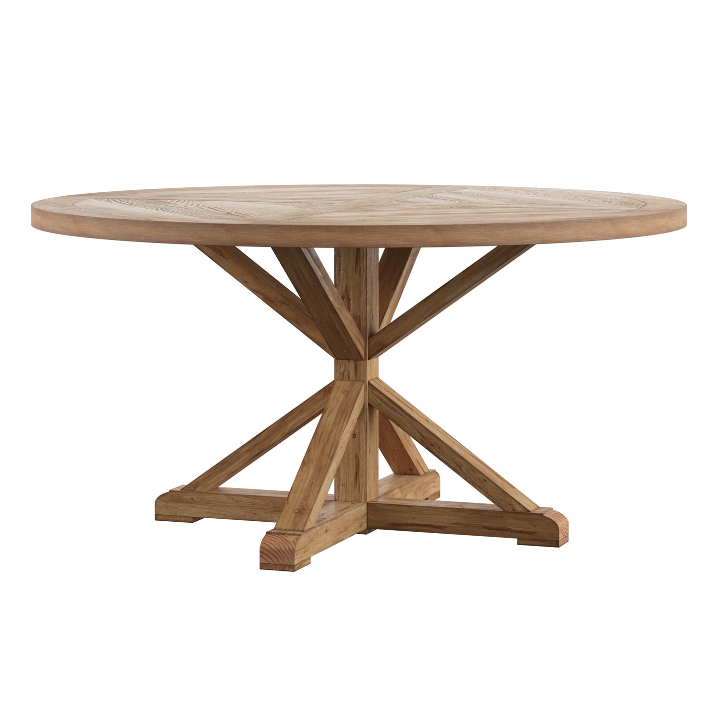 Rustic X-Base Round Pine Finish Dining Table - Pine Finish, 60-inch