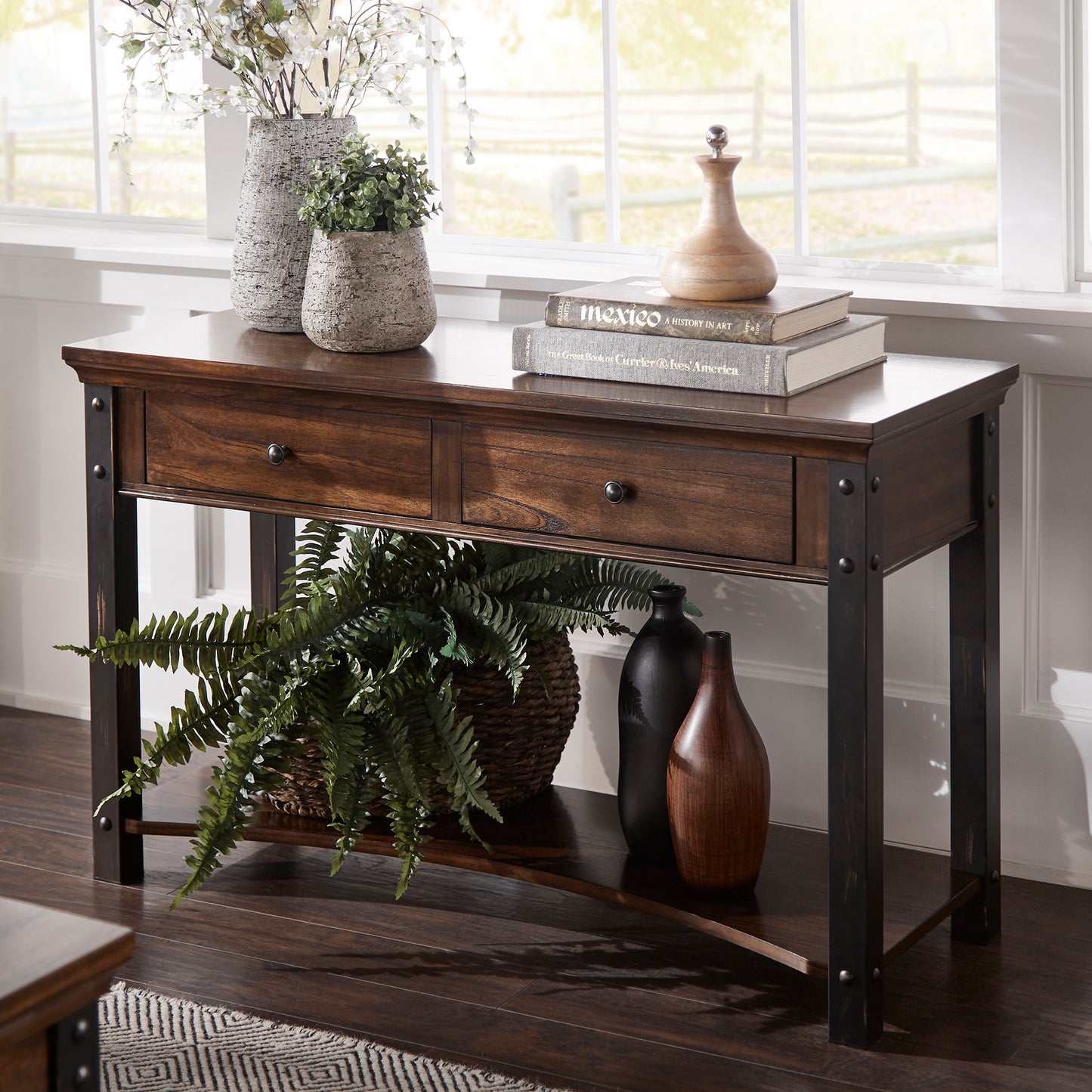 Wood Finish Sofa Table - Dark Cherry Finish