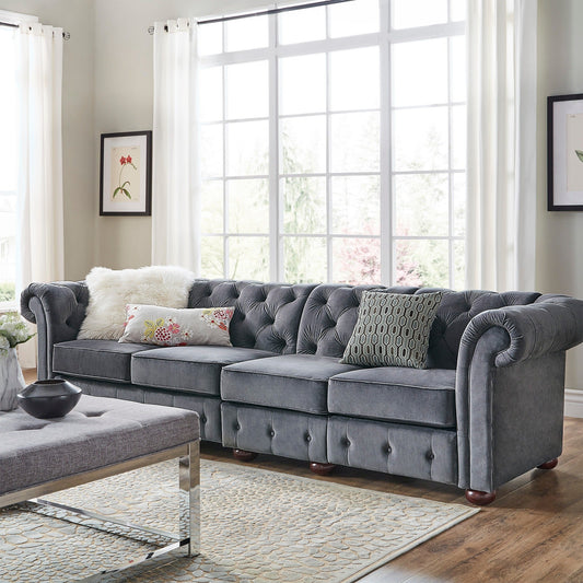 4-Seat Modular Chesterfield Sofa - Dark Gray Velvet