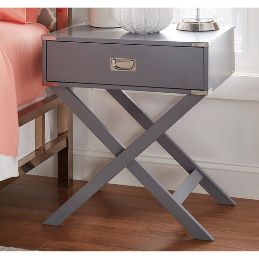 X-Base Wood Accent Campaign Table - Frost Gray