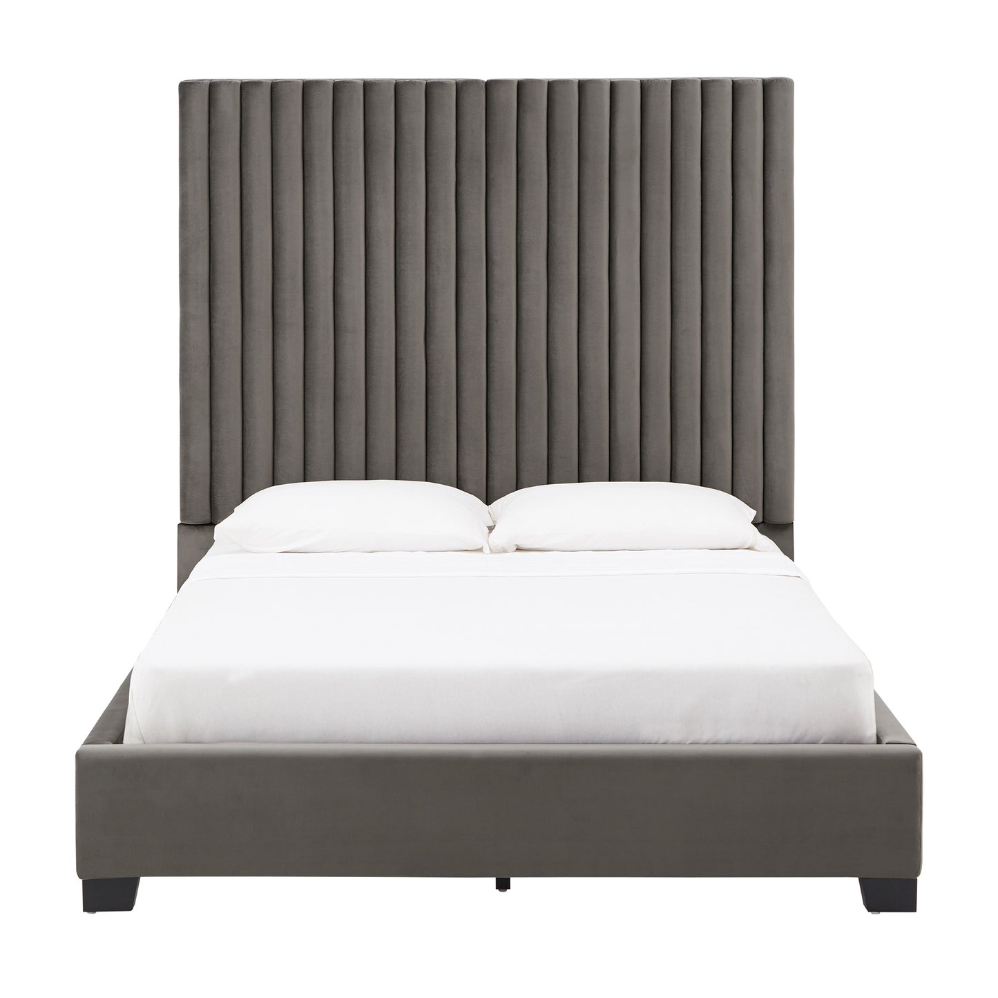 Tufted Solid Wood and Upholstered Platform Bed - Gray Velvet, Queen