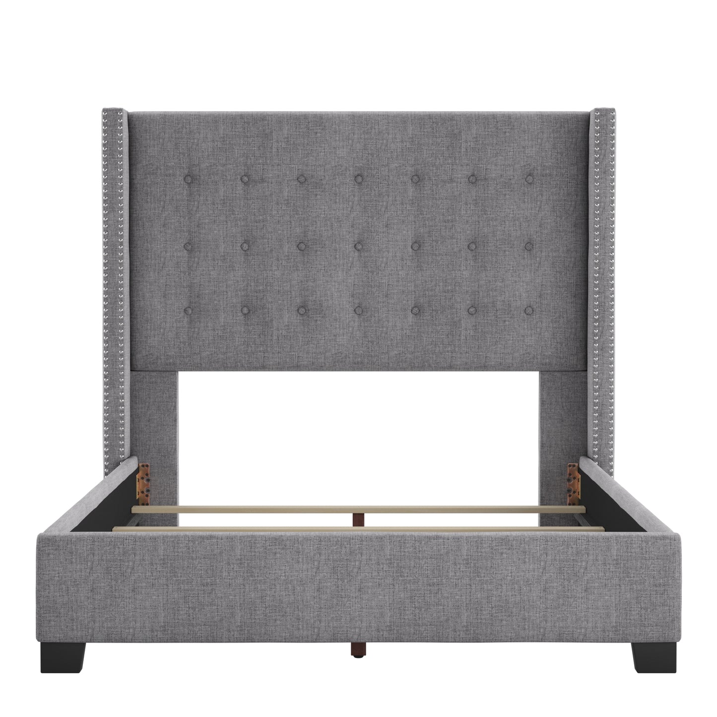 Tufted Linen Wingback Bed - Gray Linen, Full