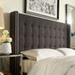 Nailhead Wingback Button Tufted Headboard - Dark Gray Linen, King