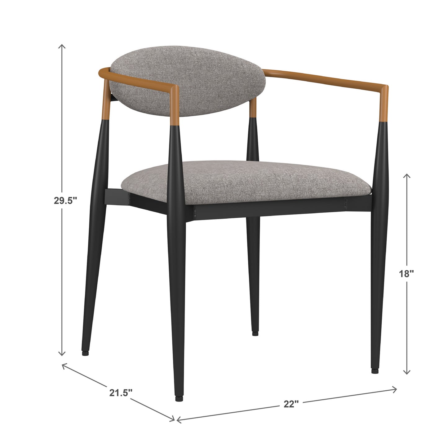 Mid-century Modern Dining Chair with Two-tone Copper & Black Finish (Set of 2) - Light Gray