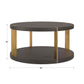 Gold Finish Metal Dark Brown Faux Shagreen Round Table - Dark Brown, Coffee Table