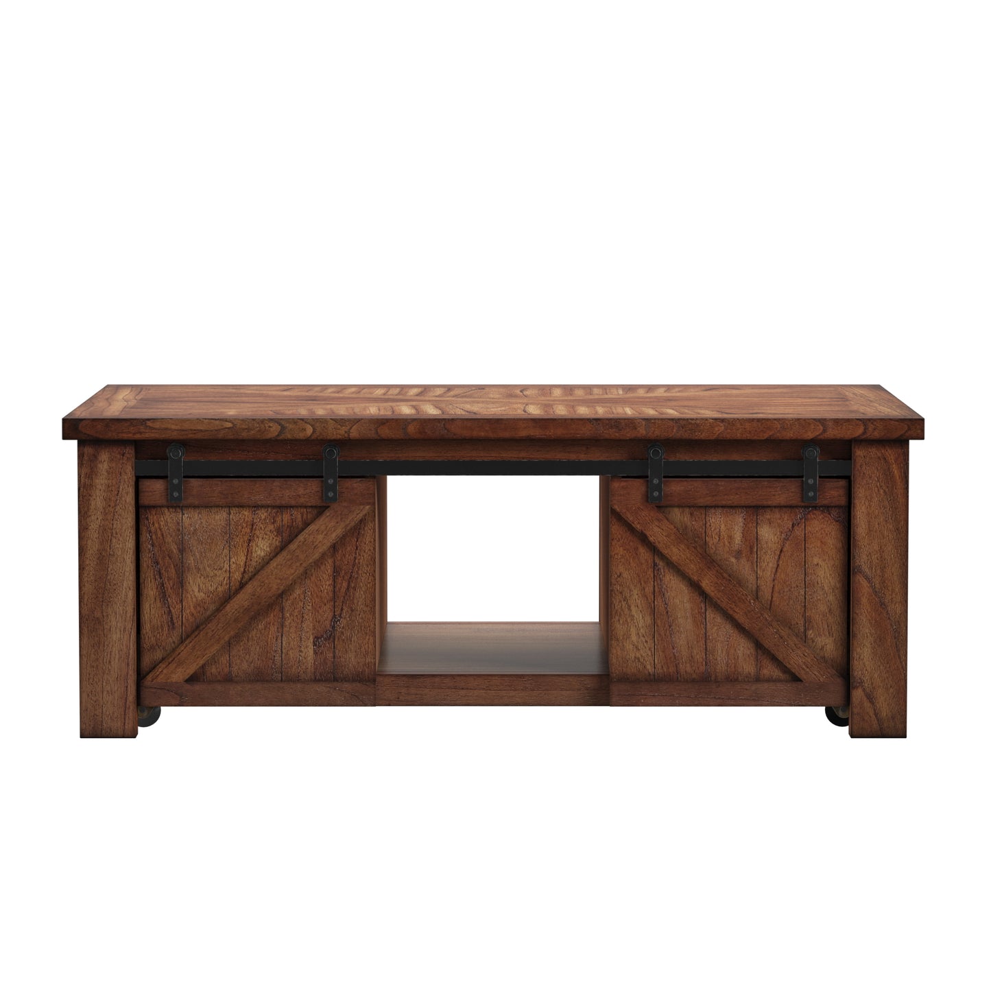 Barn Door Coffee Table with Storage - Brown Cherry Finish