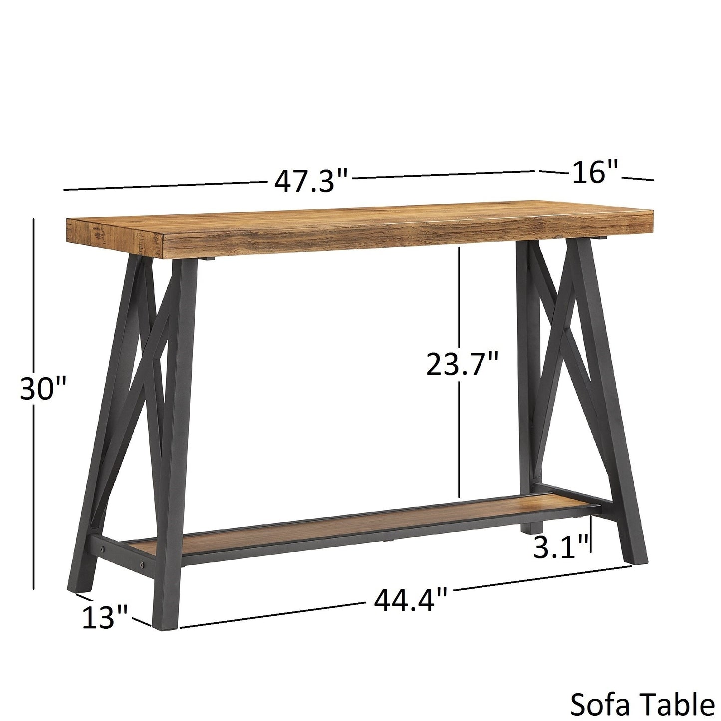 Rustic X-Base Accent Tables - Oak Finish, End Table, Coffee Table, and Sofa Table Set
