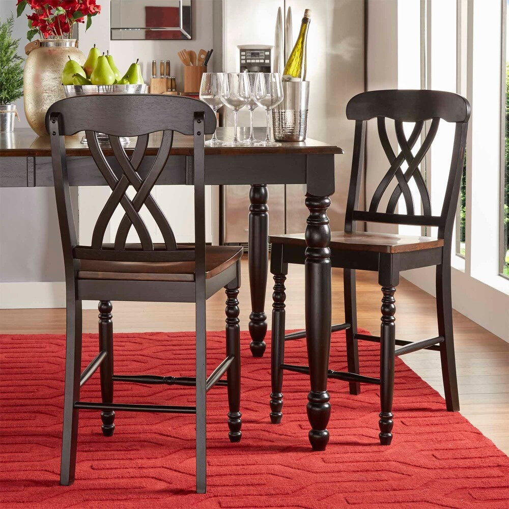 Two-Tone Counter Height Chairs (Set of 2) - Antique Black, Scroll Back