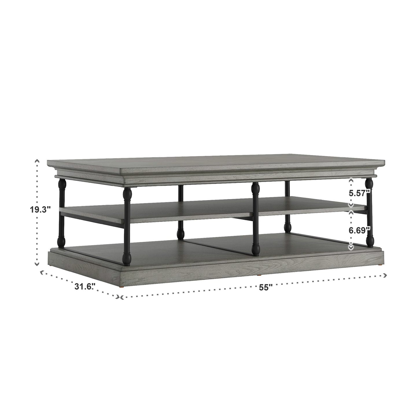 Cornice Rectangle Storage Shelf Coffee Table - Gray Finish