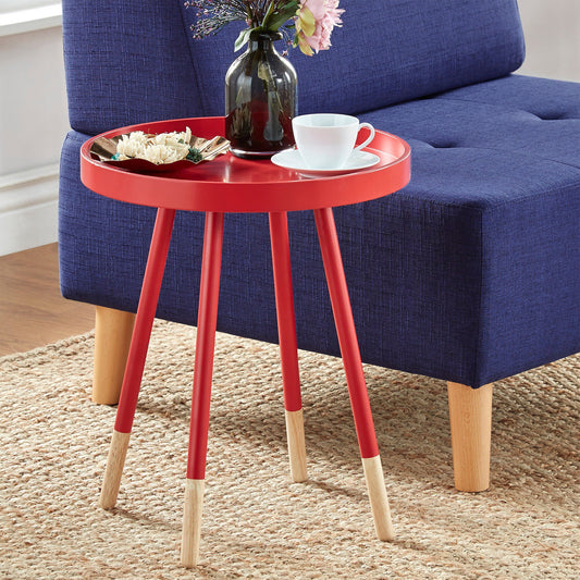 Paint-Dipped Round Tray-Top End Table - Samba Red